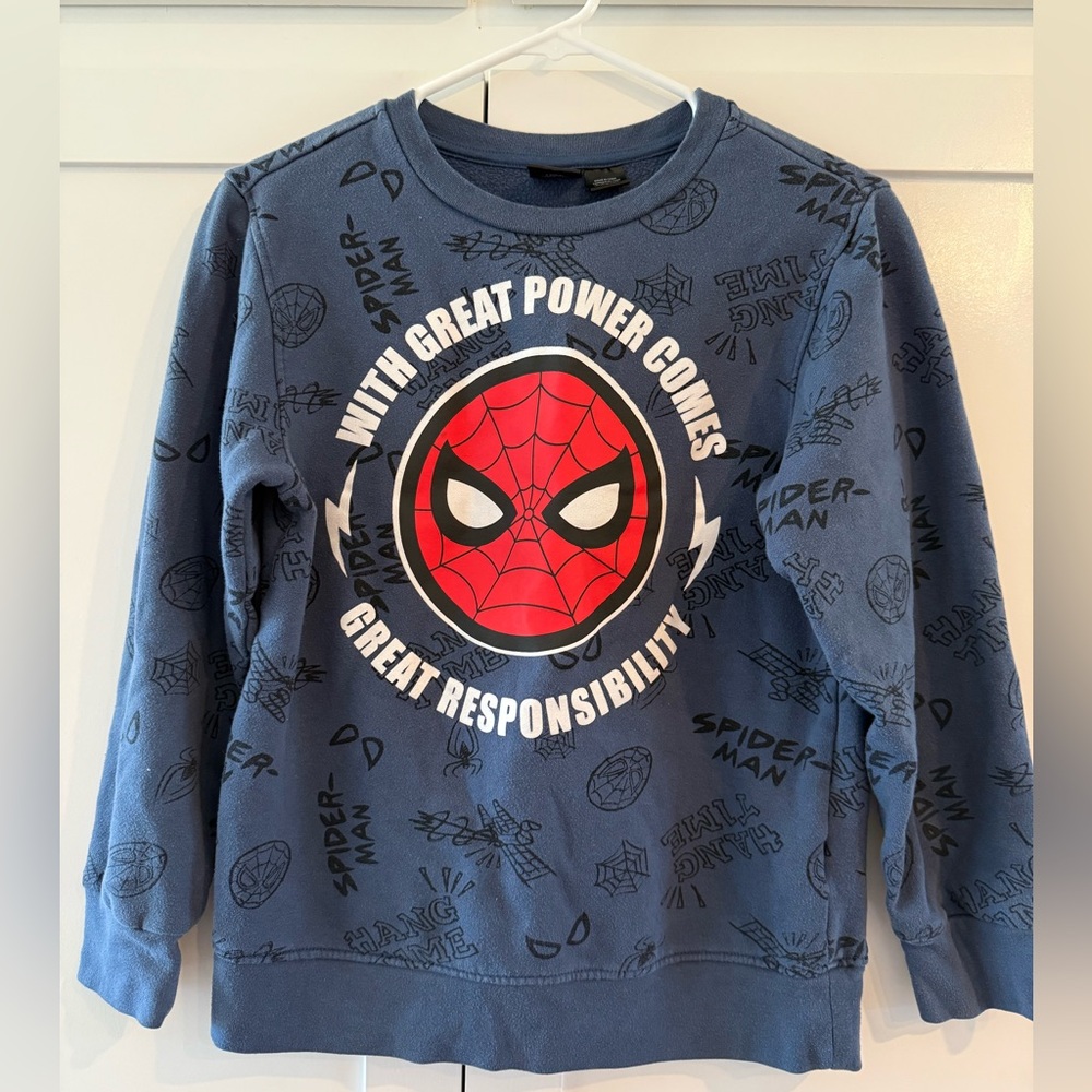 Marvel Spider-Man kids sweatshirt size large. 60% cotton and 40%‎ polyester.